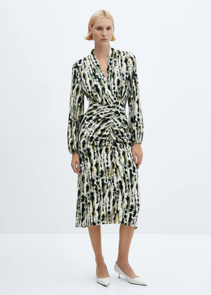 Mango Leonor Printed Ruched Detail Midi Dress
