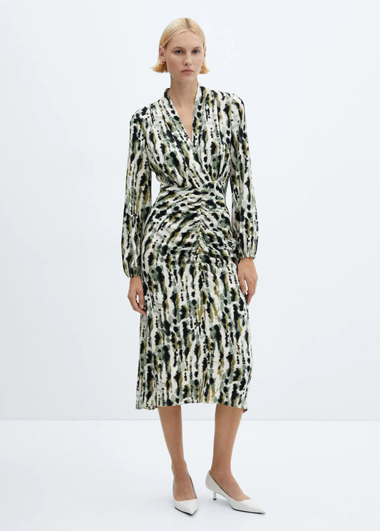 Mango Leonor Printed Ruched Detail Midi Dress