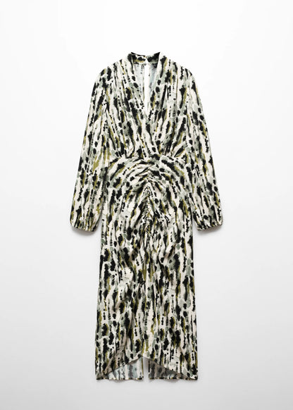 Mango Leonor Printed Ruched Detail Midi Dress