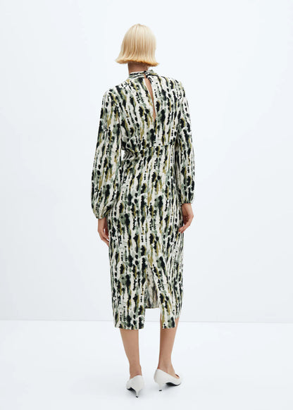 Mango Leonor Printed Ruched Detail Midi Dress