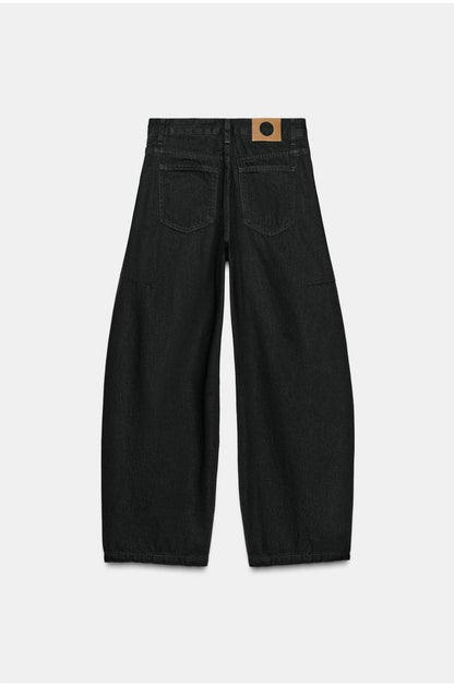 Zara Ankle Mid Waist Balloon Jeans In Black