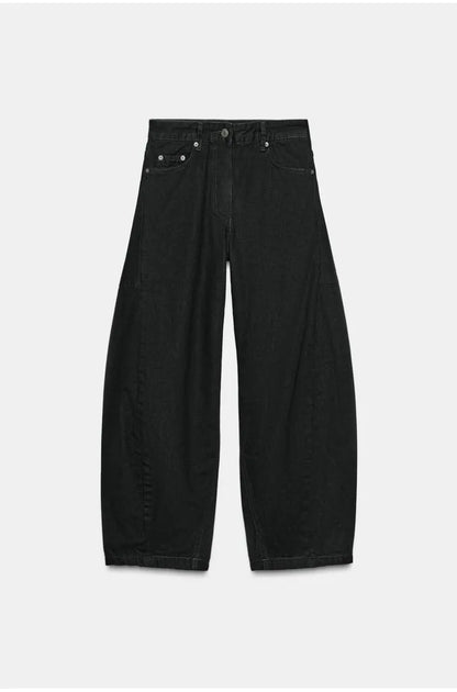 Zara Ankle Mid Waist Balloon Jeans In Black