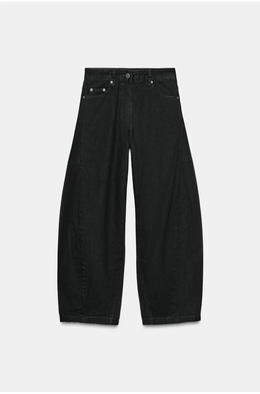 Zara Ankle Mid Waist Balloon Jeans In Black
