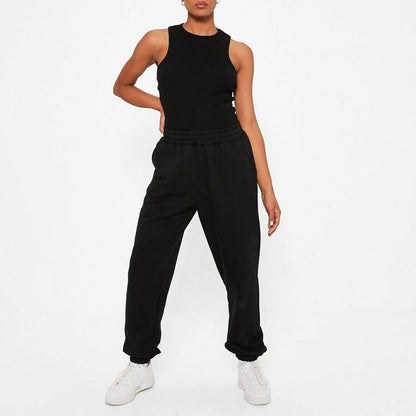 Black Rib Racer Neck Vest Crop Top