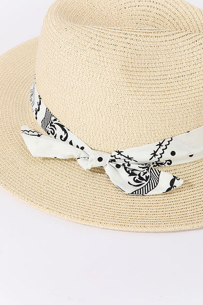 Straw Hat With  Decorative Ribbon Band