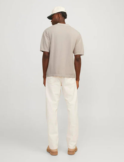 Linen Blend Knit Polo Shirt, Moonbeam