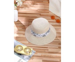 Straw Hat With  Decorative Ribbon Band