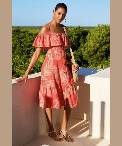 Coral Ruffle Print Dress