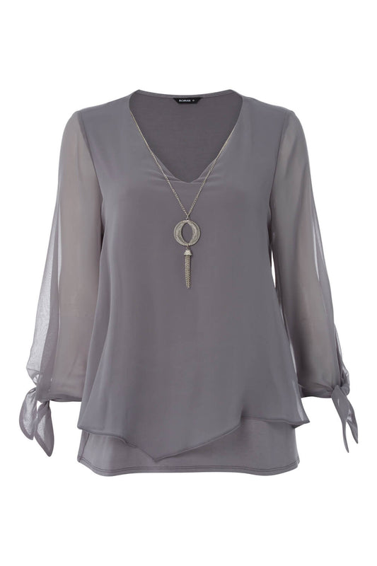 Grey Tie Cuff Top