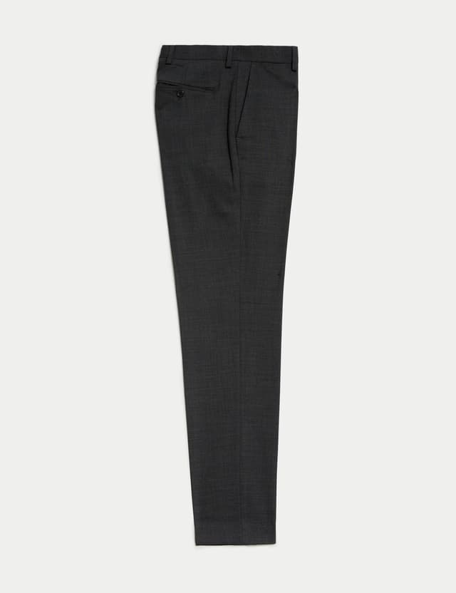 Wool Blend Flat Front Stretch Trousers