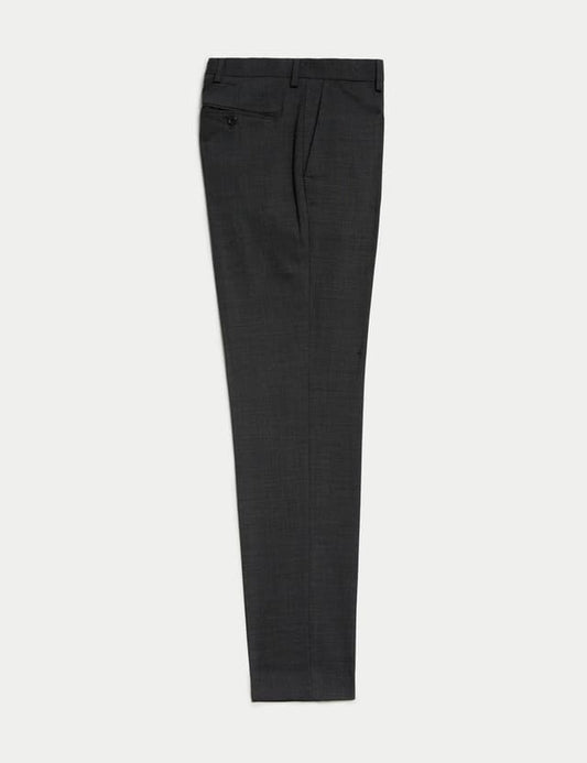 Wool Blend Flat Front Stretch Trousers
