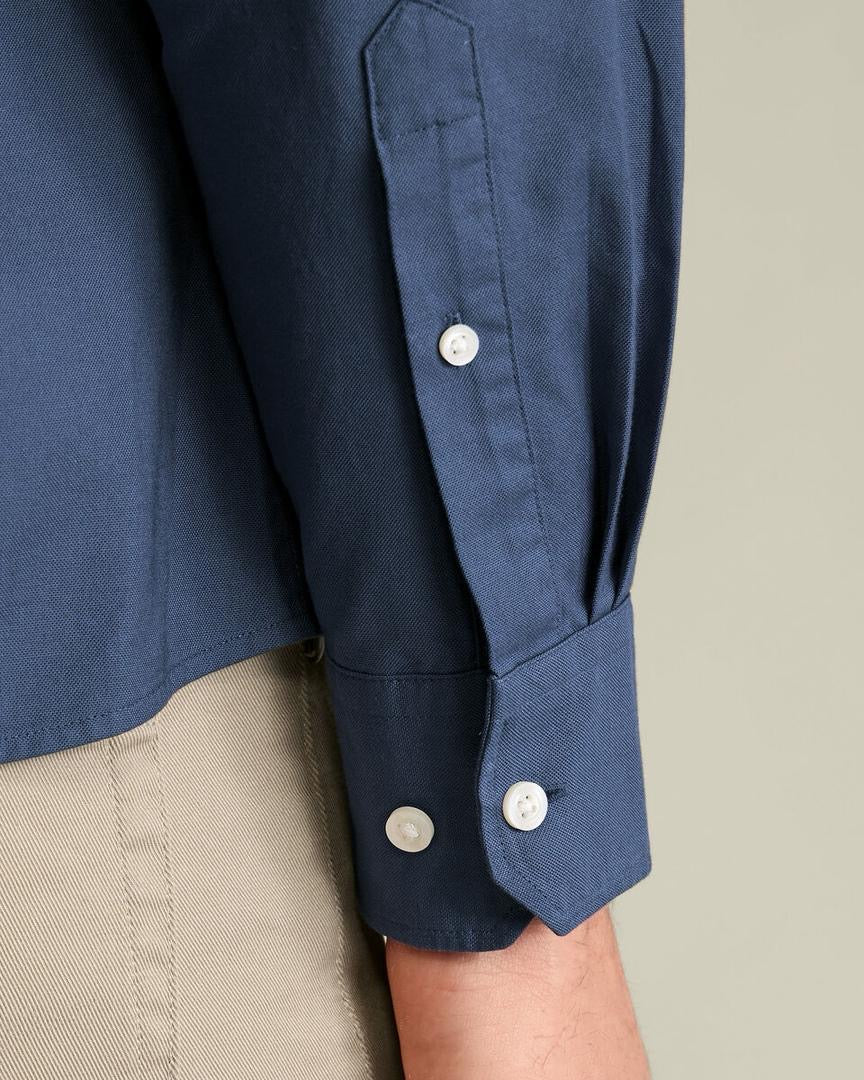 Collarless Stretch Washed Oxford Slim Fit Shirt - Airforce Blue