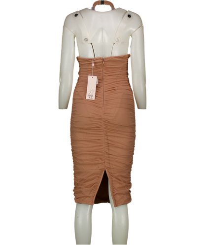 Nude Pink Ruched Halterneck Midi DRESS
