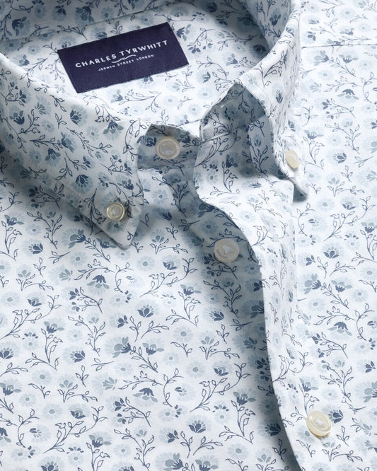Stretch Washed Poplin Floral Classic Fit Shirt -Short Sleeve