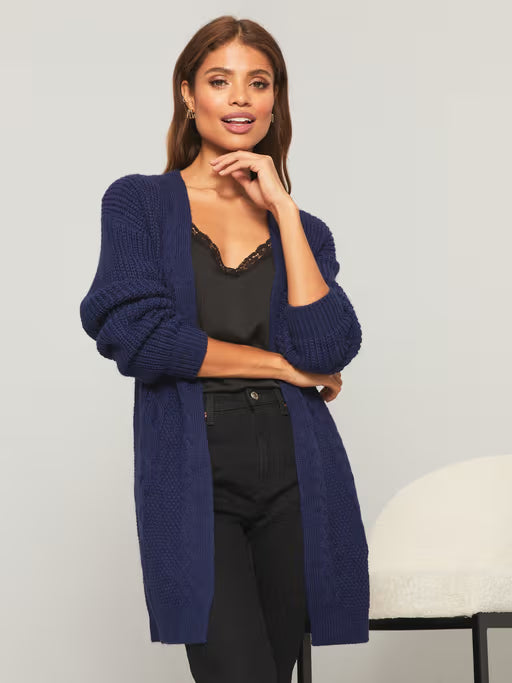 Lipsy Knitted Cable Navy Blue Cardigan