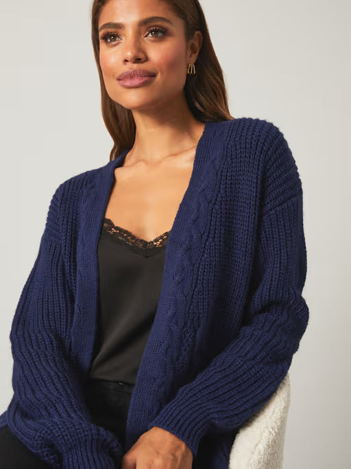Lipsy Knitted Cable Navy Blue Cardigan