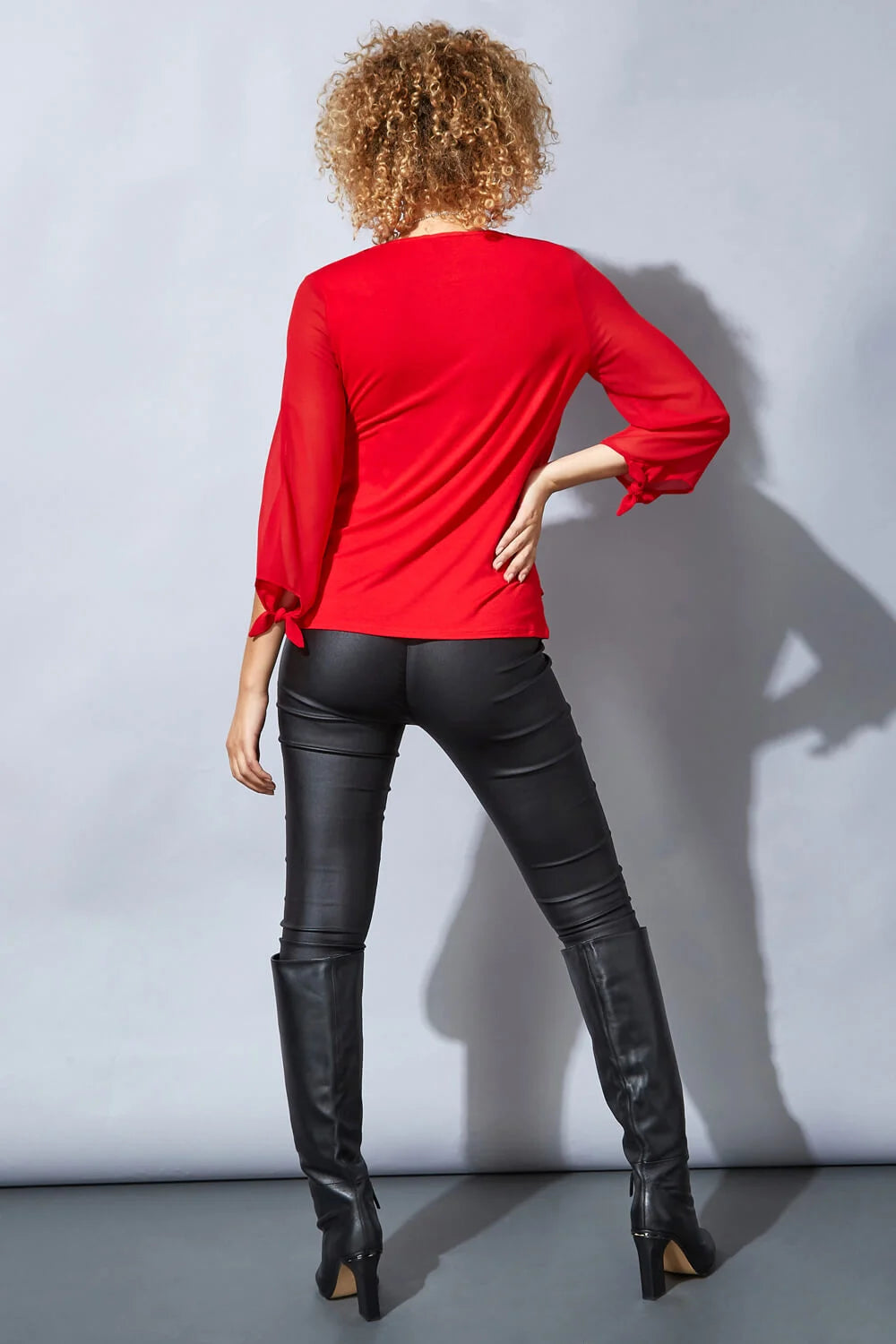 Red Jersey 3/4 Sleeve Chiffon Top