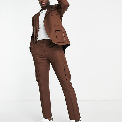 Topman Utility Suit Slim Jacket Brown