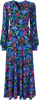 Petite Bright Floral Puff Sleeve Jersey Midi Dress