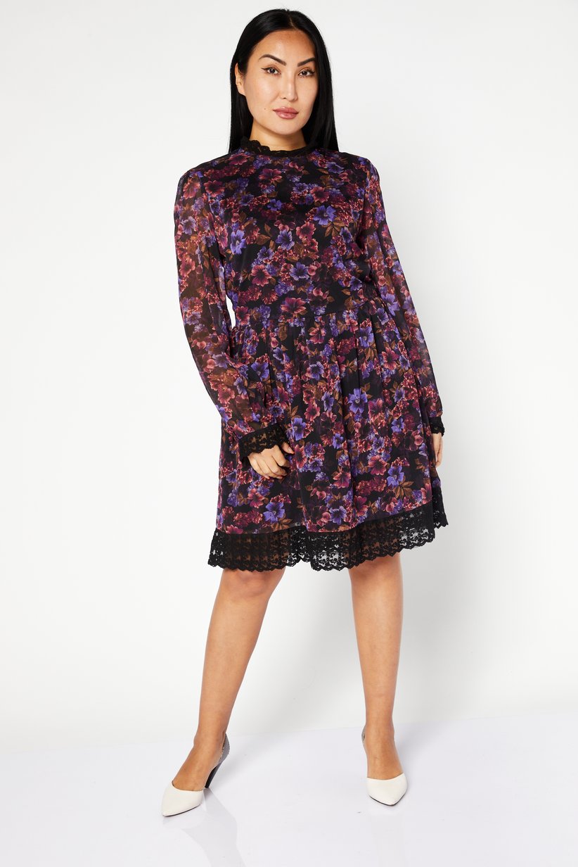 Naked Black Combo Floral Sheath Midi Dress