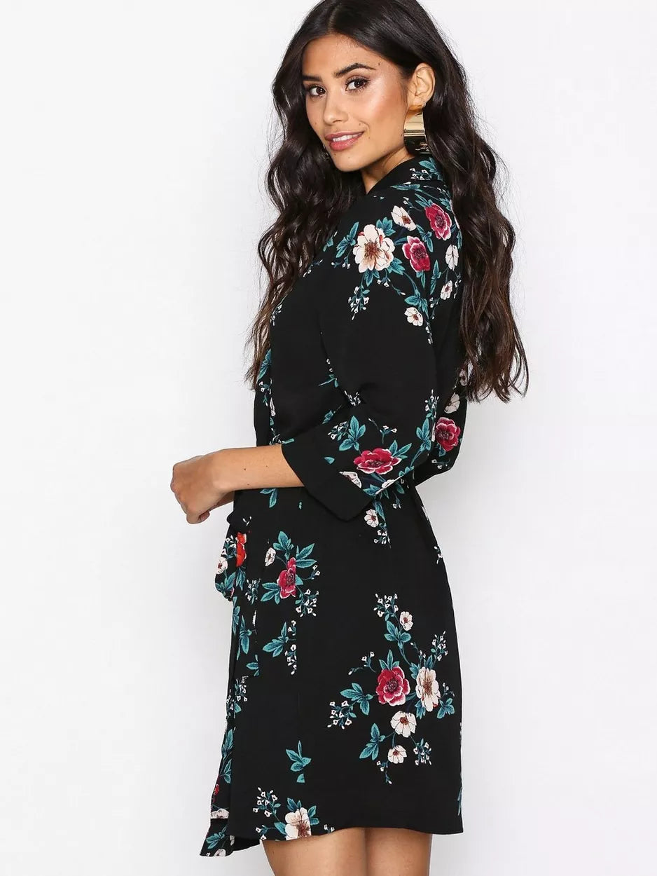 Rose Print Wrap Dress