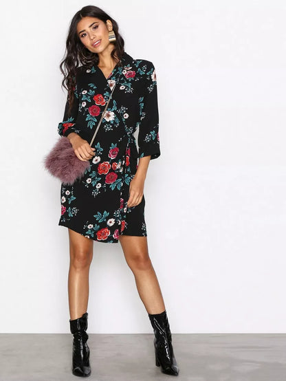 Rose Print Wrap Dress