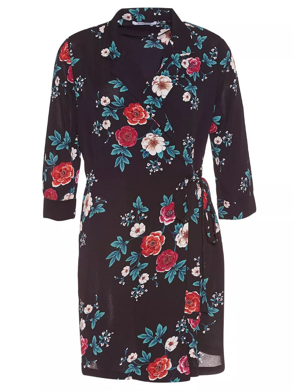 Rose Print Wrap Dress