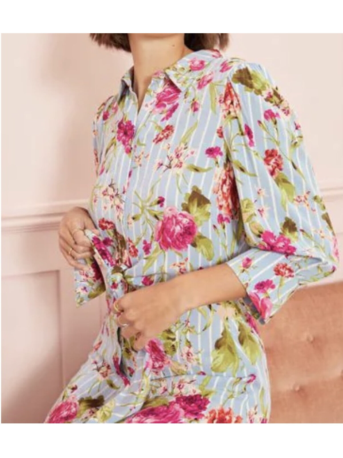 Floral Stripe Shirt Dress