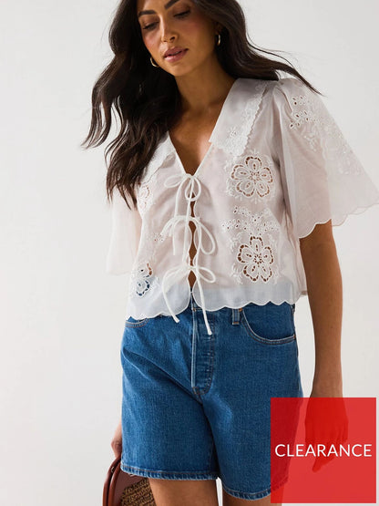 V by Very Sheer Tie Front Blouse White