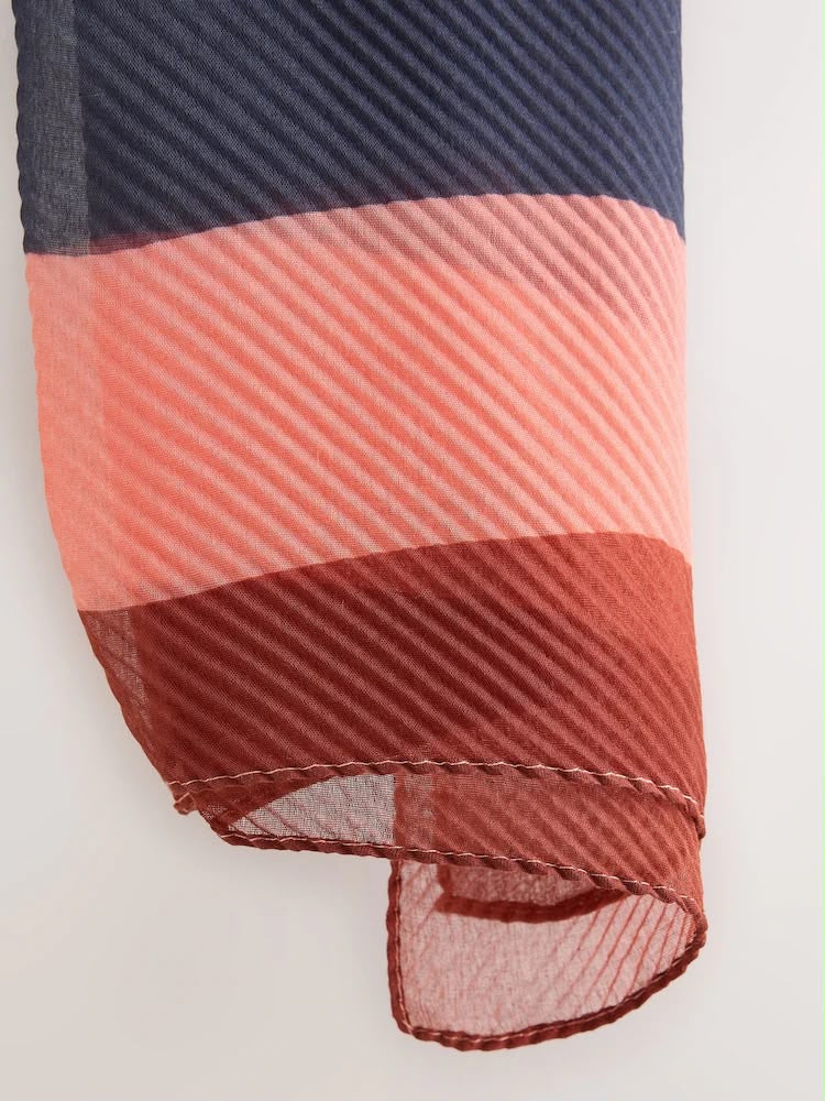 Orange Bright Stripe Plisse Lightweight Scarf