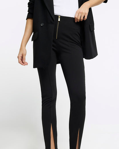 Black Zip Detail High Waisted Leggings