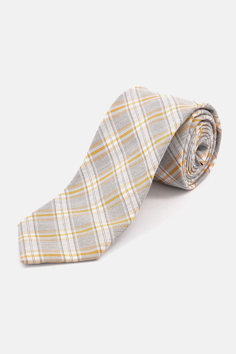 Cream Plaid Silk Necktie