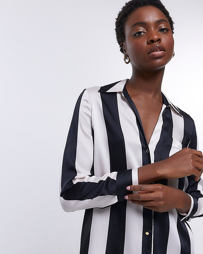 Black Satin Stripe Shirt