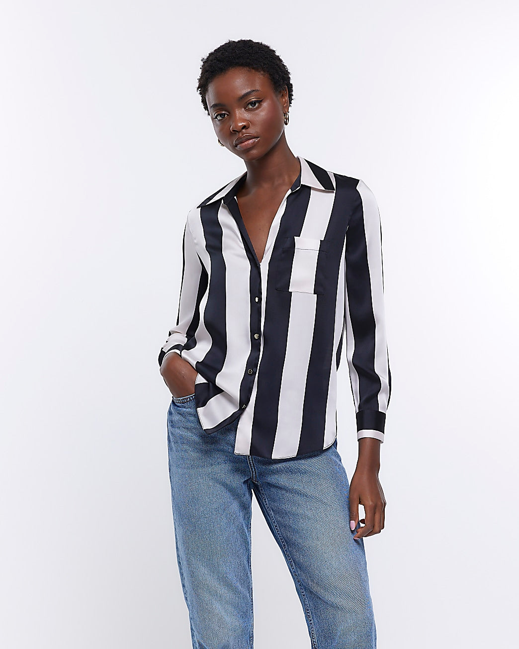 Black Satin Stripe Shirt