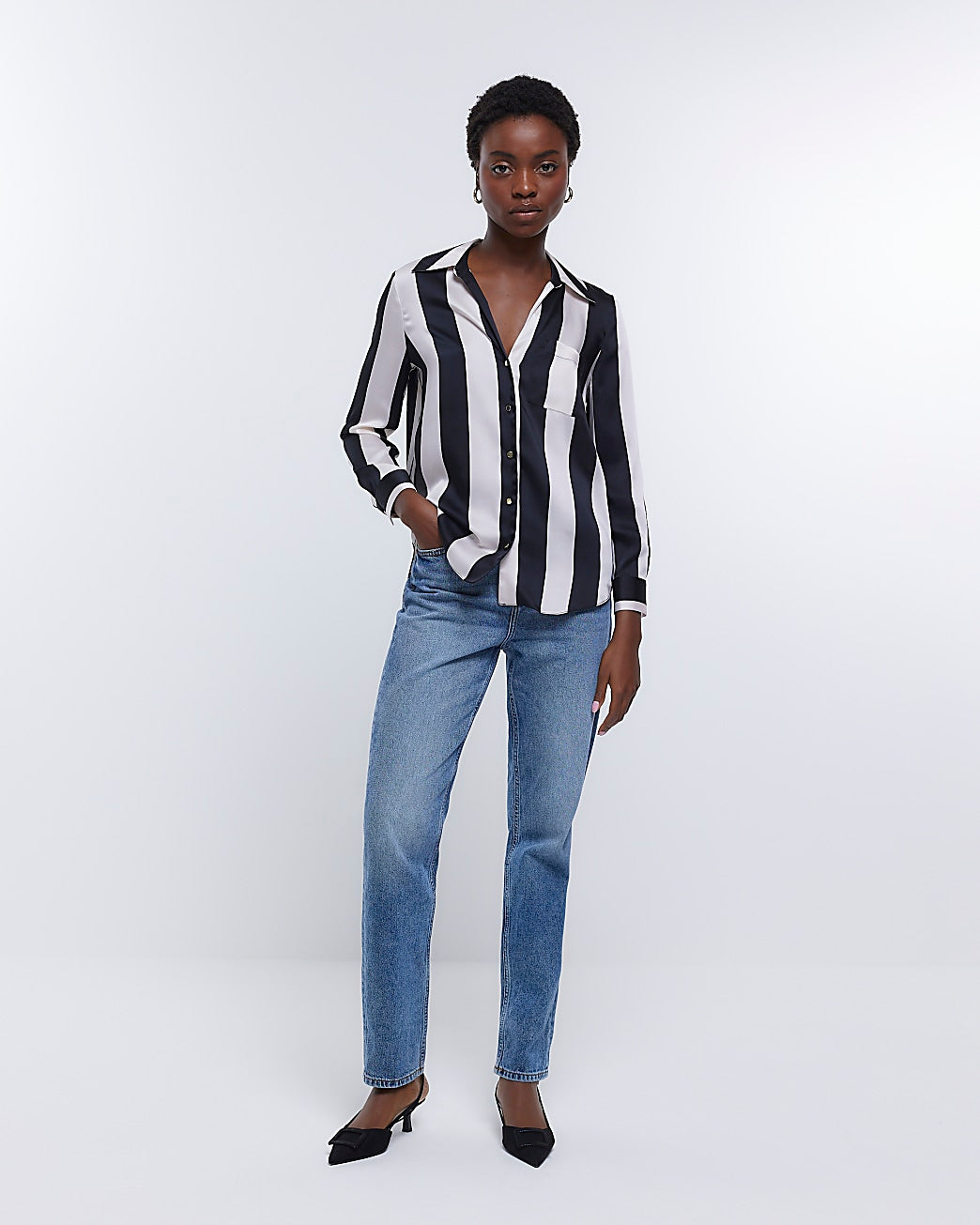 Black Satin Stripe Shirt