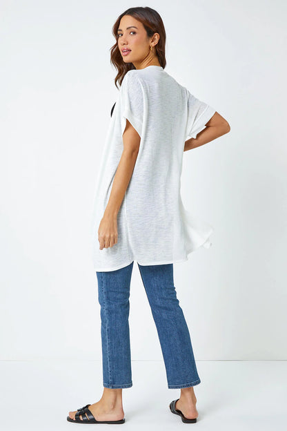 Ivory Short Sleeve Longline Cardigan