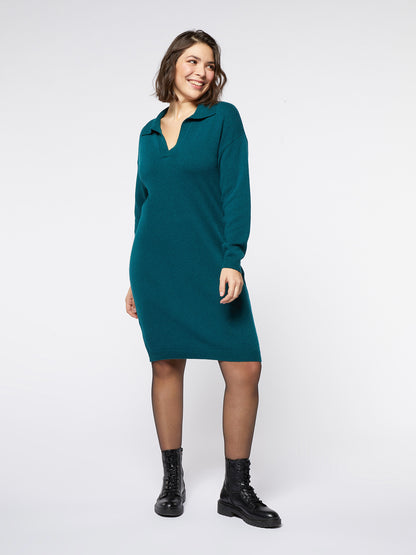 Green Knitted Dress With Collar