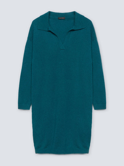 Green Knitted Dress With Collar