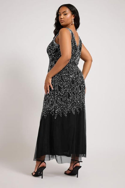 LUXE Curve Black Sequin Embellished Maxi Dress