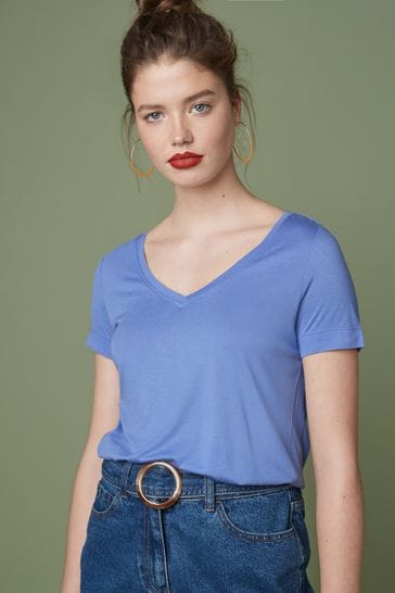 Blue Pale Slouch V-Neck T Shirt