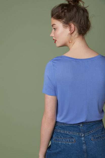 Blue Pale Slouch V-Neck T Shirt