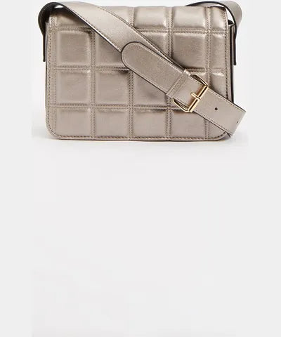 Silver Padded Quilted Crossbody Bag