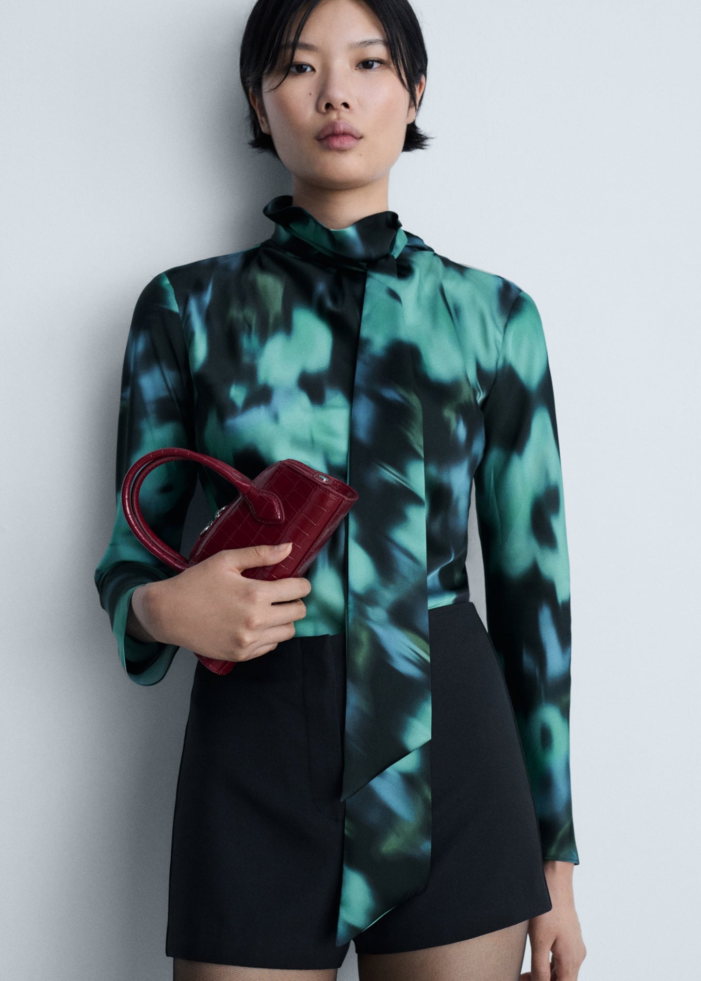 Mango Printed Blouse With Bow - Black