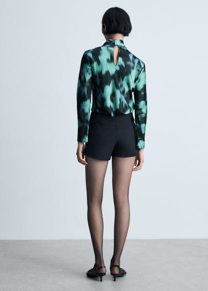 Mango Printed Blouse With Bow - Black