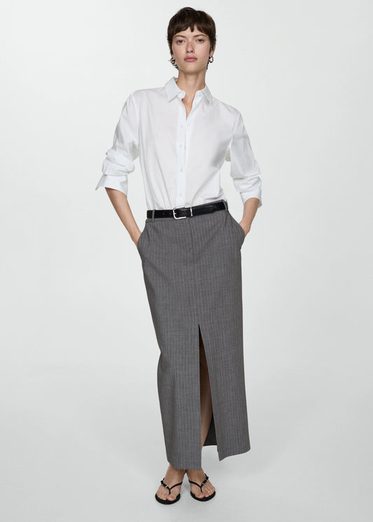 Mango Pinstripe Midi Skirt Grey