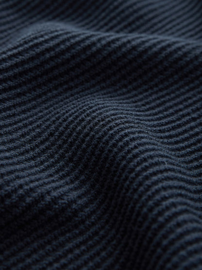 Navy Blue Regular Fit Textured Oxford Mock Shirt Jumper