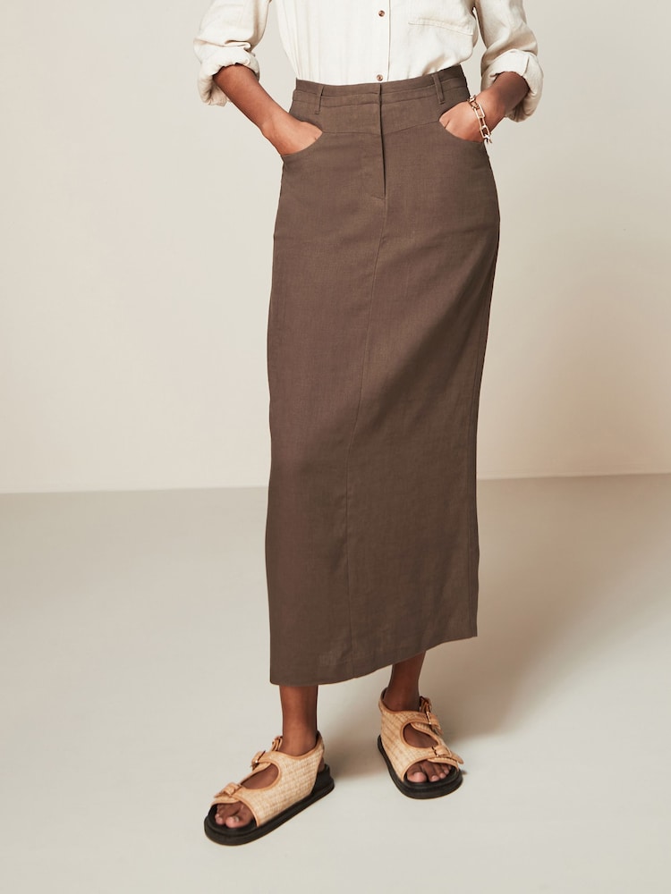 Next Brown Blend Linen Maxi Skirt
