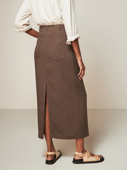 Next Brown Blend Linen Maxi Skirt