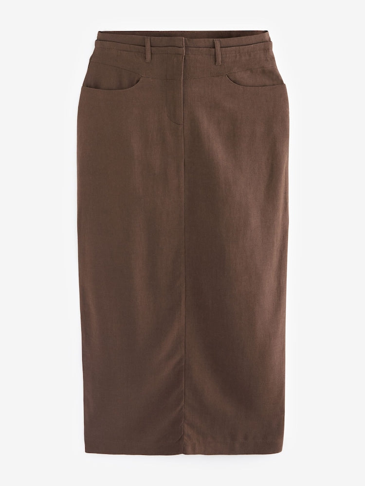 Next Brown Blend Linen Maxi Skirt