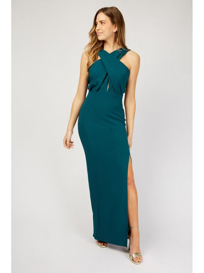 Green Crossover Bodice Maxi Bridesmaid Dress